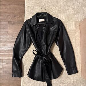 Aritzia Black faux Leather Tie-Waist Jacket